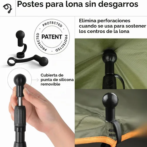 Vista 5 de Postes de Lona de Acampada de Elefante Verde - Postes de Tienda de Aluminio Ajustables y Telescópicos para Lonas, Toldos y Toldillos - Juego