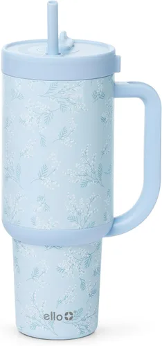 Vista 42 de Ello Oasis Vaso de 24 oz con asa y popote retráctil Taza reutilizable de acero inoxidable aislada 100% a prueba de fugas, regalos