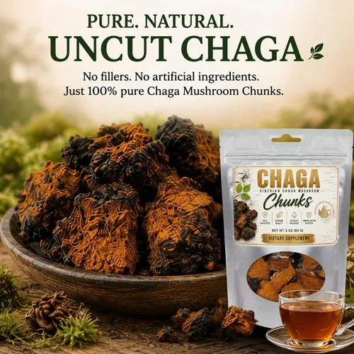 Vista 2 de Trozos de hongos chaga siberianos cosechados salvajes 3 oz (85g)