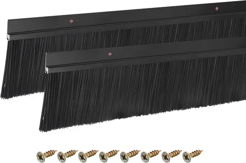 Vista 22 de uxcell 2 piezas barredor de cepillo inferior para puerta forma H base de aleación de aluminio con cepillo de nailon de 0.4 pulgadas para hogar