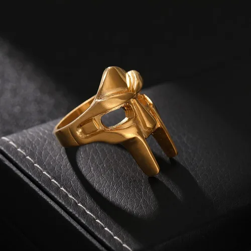 Vista 6 de Yumikoo Doom - Anillo de máscara dorado - Anillos de acero inoxidable de titanio para hombre