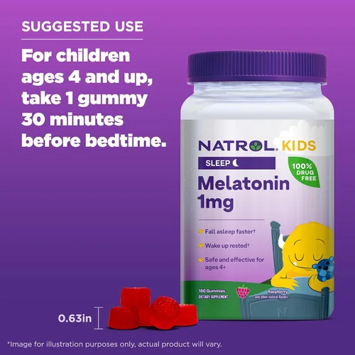 Vista 7 de Natrol Melatonina para niños 1 mg, suplemento dietético para un sueño reparador, gomitas de melatonina para niños, 180 gomitas con sabor a