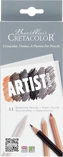 Vista 2 de CRETACOLOR Artists Studio Line Drawing 101 - Juego de 11 lápices de dibujo y tocón de papel