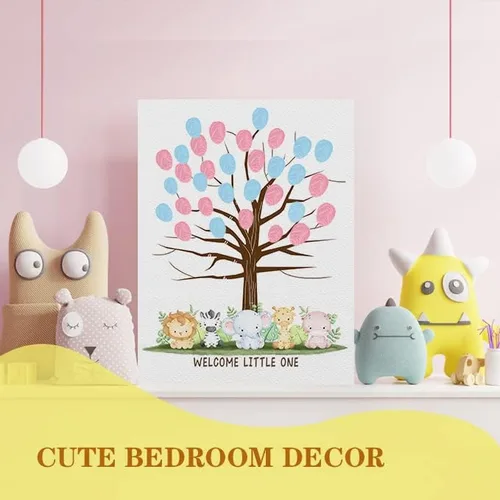 Vista 4 de Ggjgrpx Divertido árbol de huellas dactilares para baby shower, juego de fiesta de libro de invitados multianimales para baby shower, fiesta de baby