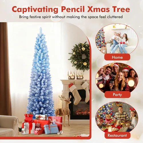 Vista 7 de GOFLAME - Árbol de Navidad artificial de 6 pies con luces LED blancas cálidas preiluminadas, árbol de Navidad con flecos de nieve, 435 puntas