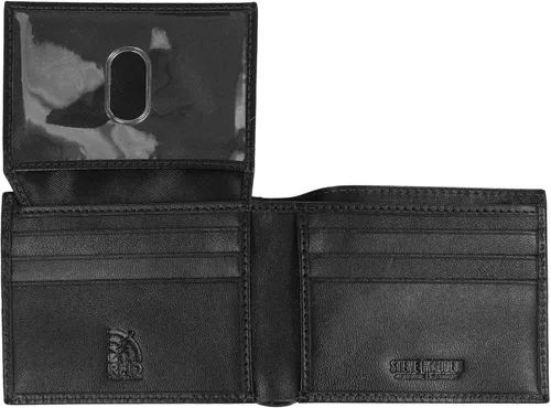 Vista 2 de Steve Madden Cartera delgada de cuero para hombre con bolsillos abatibles adjuntos de capacidad adicional Negro (guante)