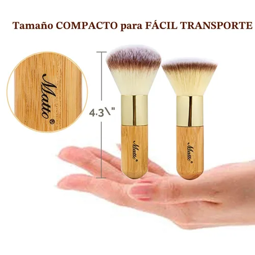 Vista 5 de Matto Bamboo Set de pinceles de maquillaje Kabuki, 2 Piezas, pincel de maquillaje para base y polvo para BB Cream mineral