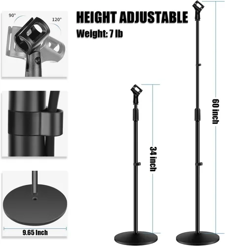 Vista 3 de GLEAM Soporte para micrófono, soporte de micrófono desmontable para el suelo, soporte de brazo de micrófono con base redonda pesada, altura