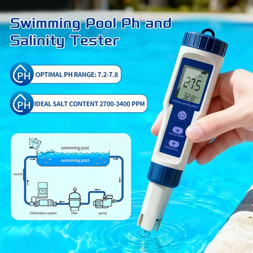 Vista 2 de ZuanXin - Medidor de pH 5 en 1 con función de PH/salinidad/TDS/EC/temperatura, pantalla de retroiluminación para probador TDS para agua potable
