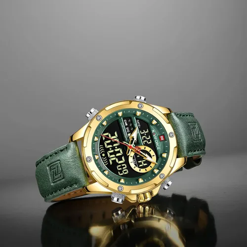 Vista 3 de NAVIFORCE Reloj digital militar para hombre movimiento de cuarzo japonés analógico resistente al agua reloj deportivo de cuero multifuncional