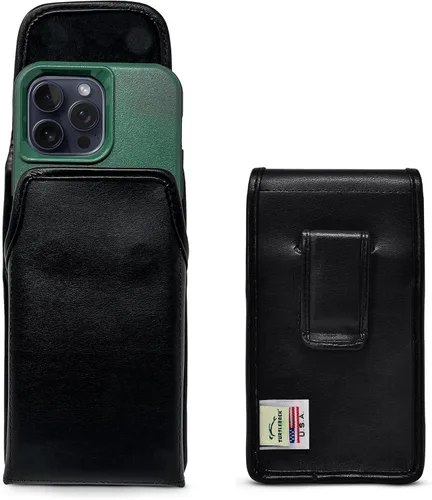 Vista 10 de Turtleback Clip para cinturón para iPhone 16 Pro Max, 15 Pro Max, 14 Pro Max, pequeño - Se adapta con fundas delgadas de estilo MagSafe, cuero negro