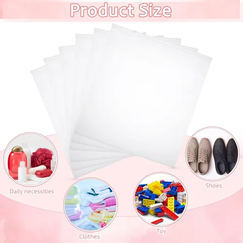 Vista 4 de Paquete de 100 bolsas de embalaje con cremallera esmerilada, bolsas de polietileno transparente con cierre de plástico resellable, almacenamiento
