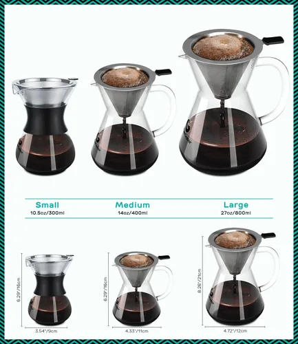 Vista 7 de Coffee Gator Micro Mesh - Filtro de café de acero inoxidable para verter sobre café, reutilizable y permanente para cafeteras de 27 oz (27.1 fl oz)