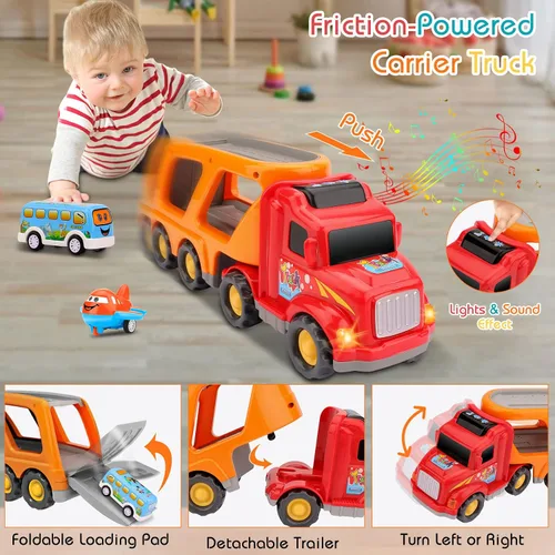 Vista 4 de Nicmore Camión transportador de juguetes para niños pequeños: juguete de transporte para niños de 1, 2, 3, 4 años, 18 meses, 5 en 1, regalo
