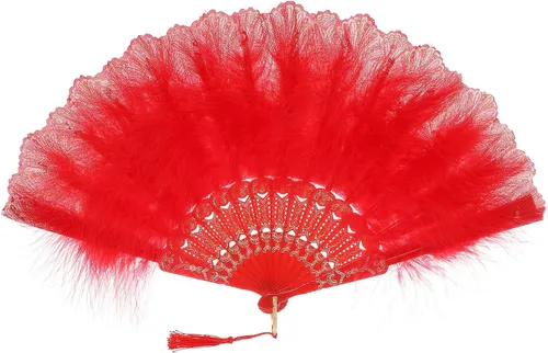 Vista 10 de BABEYOND Abanico de plumas de marabú estilo vintage de los años 20, abanico plegable de mano estilo flapper para disfraz y baile
