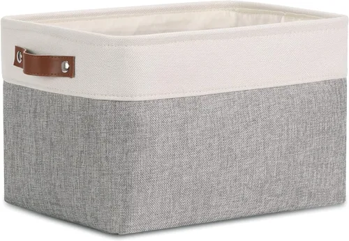 Vista 17 de DULLEMELO Cesta de almacenamiento pequeña para estantes, pequeña cesta plegable de tela rectangular para estantes, armarios, guardería, hogar Beige