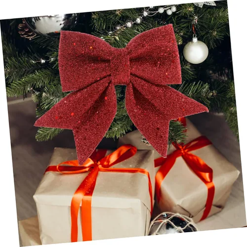 Vista 7 de NOLITOY 1 lazo de Navidad dorado con mariposa roja para decoración de regalo de fiesta de Navidad, lazos de regalo para árbol de Navidad, adornos