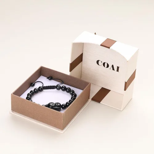 Vista 6 de COAI Pulsera de zorro de piedra de obsidiana dorada para hombre y mujer