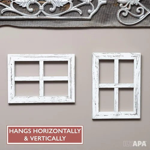 Vista 3 de Ilyapa - Juego de 2 marcos de ventana para decoración de pared, diseño rústico de madera blanca, paneles de ventana estilo casa de campo, 18x22