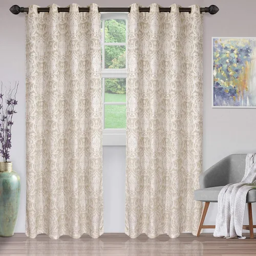 Vista 6 de Superior Lotus - Cortinas de jacquard con detalles florales de damasco, perfectas para habitación familiar o dormitorio, real, tradicional, formal