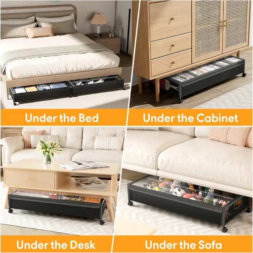 Vista 8 de Almacenamiento Debajo de la Cama con Ruedas, 1 Paquete Contenedores de Almacenamiento Debajo de la Cama, Almacenamiento de Zapatos Debajo de la Cama