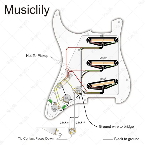Vista 3 de Musiclily Golpeador ST-SSS básico precableado con mini riel de cerámica Humbucker para guitarra eléctrica Strat Style, 3 capas blanco envejecido