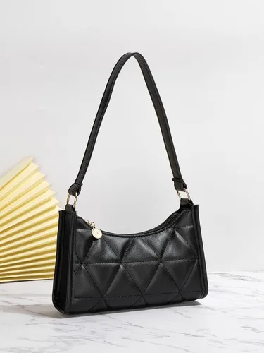 Vista 5 de SweatyRocks Bolso de mano acolchado geométrico minimalista para mujer, bolso de mano liso