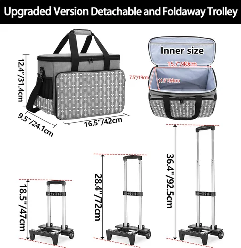 Vista 5 de Yarwo Bolsa de manualidades rodante con ruedas 2.0, bolsa de mano para álbum de recortes para mujer, con carrito desmontable y tablero inferior