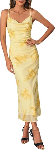 Vista 16 de SOLY HUX Vestido de malla floral para mujer, vestido largo para cóctel Estampado floral multicolor.