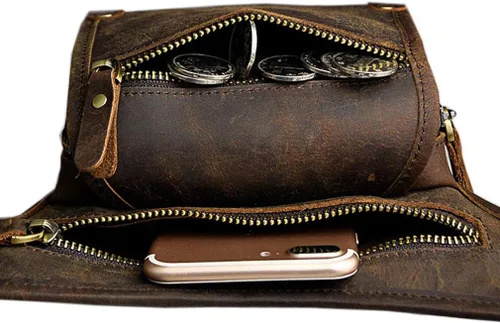 Vista 4 de Riñonera de cuero para hombres y mujeres, bolsa de protección multiusos, para motocicleta, deportes al aire libre, ciclismo, equitación, senderismo