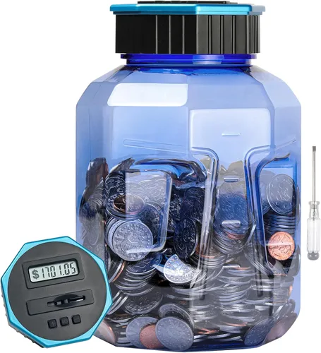 Vista 12 de Alcancía X-Large para adultos y niños, Vcertcpl banco digital contador de monedas con contador LCD, capacidad de 2.4L, excelente banco contador