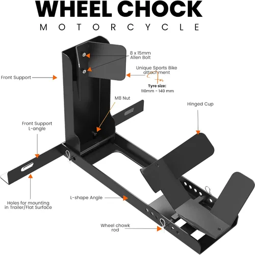 Vista 3 de GRAND PITSTOP Calzo de rueda universal para soporte de motocicleta para remolque, completamente ajustable, desmontable y plegable