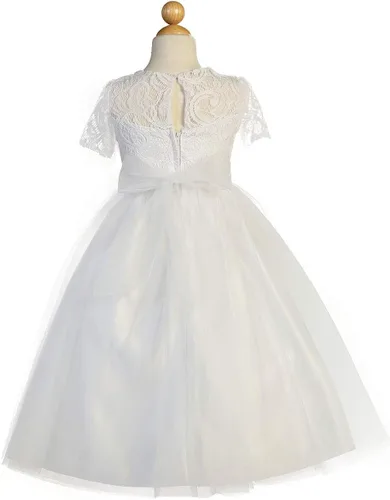 Vista 2 de Blossom BL307 Vestido de tul de encaje de manga corta con cintura floral