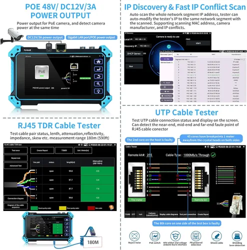 Vista 5 de Rsrteng Probador de cámara IP, IPC-5200 Plus 8MP AHD CVI TVI SDI CVBS prueba de cámara IP 4K pantalla HD monitor de video 5 pulgadas IPS pantalla