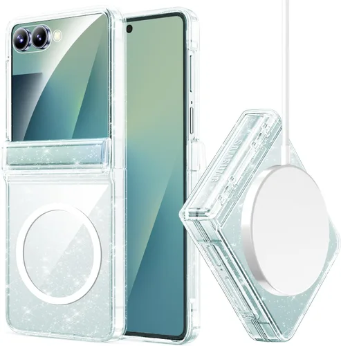 Vista 8 de Miimall Funda delgada para Samsung Flip 7 transparente [compatible con MagSafe] protector de pantalla de vidrio templado antiamarillamiento