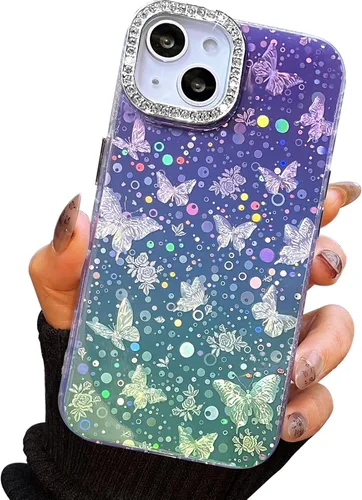 Vista 81 de I-MGAE-IN-AR Funda compacta para iPhone 11, diseño de mariposa, marco de protección de lente de cámara con diamante 3D, bonitas fundas protectoras