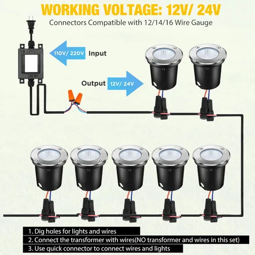 Vista 5 de Yahenda 8 juegos de luces de paisaje de bajo voltaje 5W LED blanco cálido al aire libre impermeable luces de cubierta con conectores, 12V-24V