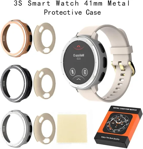 Vista 2 de Funda protectora de metal para reloj inteligente Garmin Venu 3S (1.614 in), color sólido simple, carcasa rígida a prueba de golpes (gris)