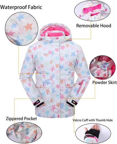 Vista 5 de PHIBEE Chaqueta de esquí para snowboard impermeable y resistente al viento para niñas, Nieve