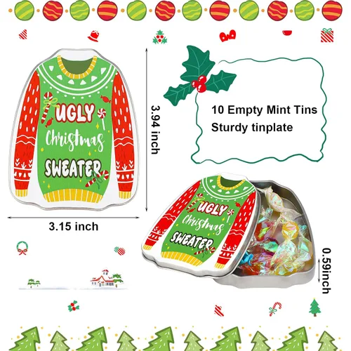 Vista 2 de Peryiter 10 latas de menta de caca de Navidad, latas de menta novedosas de Navidad, rellenos de calcetines de caramelo de Navidad, caja de dulces