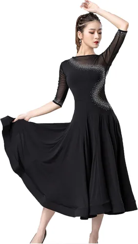 Vista 4 de Ropa de baile de vals para mujer, vestidos de baile de salón estándar, disfraz de práctica de tango, ropa de baile moderna para rendimiento