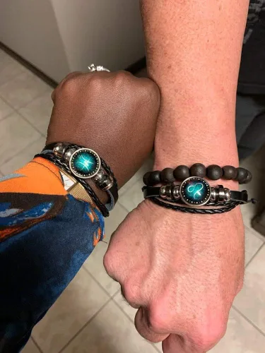 Vista 7 de Pulsera de cuero trenzado a mano con 12 cuentas de constelación para hombre estilo retro 2