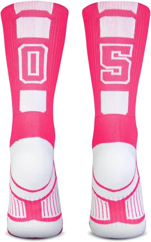 Vista 24 de ChalkTalkSPORTS Calcetines de equipo personalizados - Calcetines con números rosados Elige tu número