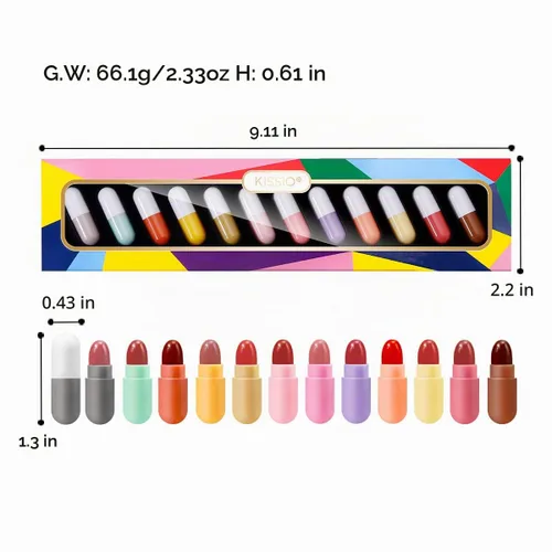 Vista 6 de KISSIO Juego de mini lápiz labial de 12 colores, lápiz labial mate, cápsulas de labios, impermeable, cápsulas de larga duración, lápiz labial