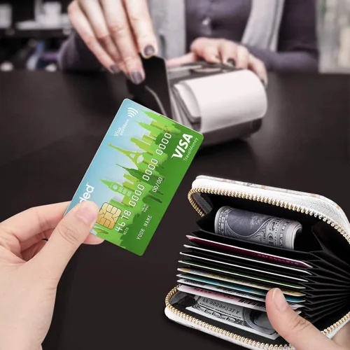 Vista 7 de Billetera pequeña para tarjetas de crédito RFID con purpurina linda para mujer