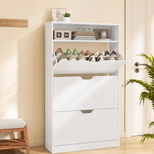 Vista 9 de VASAGLE Armario para zapatos con 2 cajones abatibles, capacidad para hasta Divisores ajustables y extraíbles, entrada, 31.5 x 9.4 x 40.2 pulgadas