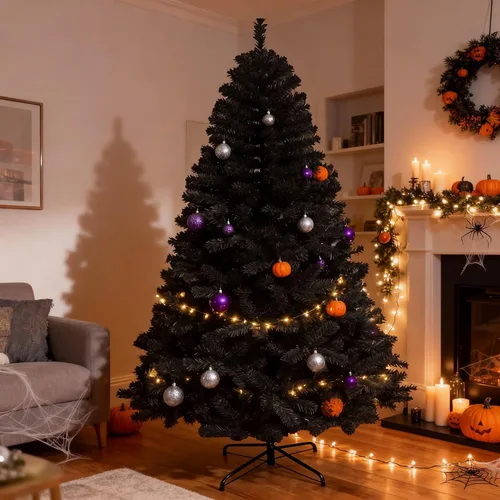 Vista 4 de SHATCHI Árbol artificial imperial negro de 4 pies, 230 puntas, árbol artificial con soporte de metal