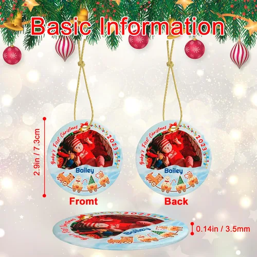 Vista 6 de Adorno personalizado para la primera Navidad del bebé, adornos de Navidad con foto personalizada 2023 con imagen y nombre, regalos personalizados