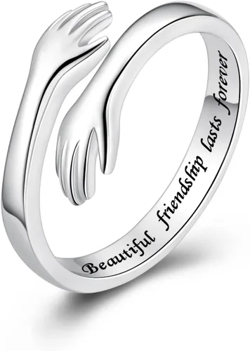 Vista 49 de Anillos de abrazo de plata esterlina S925 para mujeres, adolescentes y niñas, anillo ajustable para nieta, hija, esperanza, promesa, amistad, anillo
