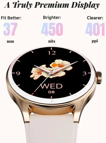 Vista 8 de TOOBUR Reloj inteligente para mujer, reloj inteligente HD de 1.575 pulgadas, compatible con Android e iOS, responder/hacer llamadas, reloj de Beige